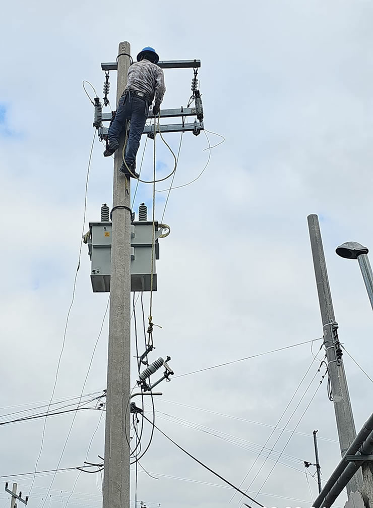 Muestra parte de nuestro equipo en PIENSA trabajando en bajada eléctrica de media tensión.